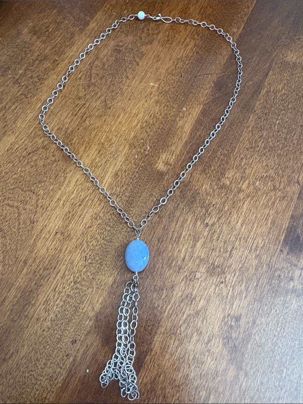 Sterling Silver Chain Necklace with Blue Stone Tassel